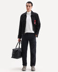 Rare Rabbit Men's Presso 25 Black Cotton Plain Relaxed Fit Trouser