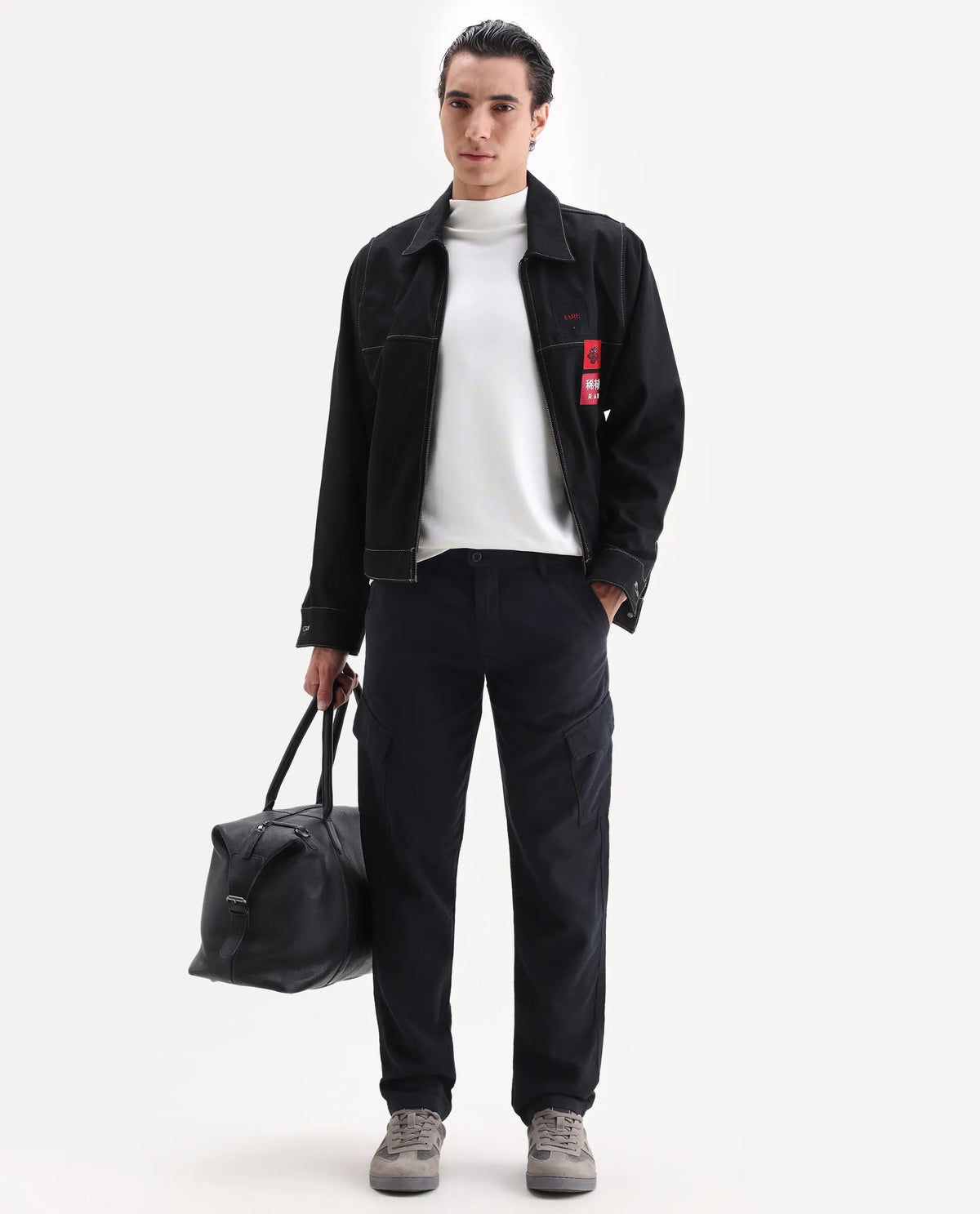 Rare Rabbit Men's Presso 25 Black Cotton Plain Relaxed Fit Trouser