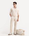 Rare Rabbit Men's Presso-Aw25 Off White Cotton Plain Regular Fit Trouser
