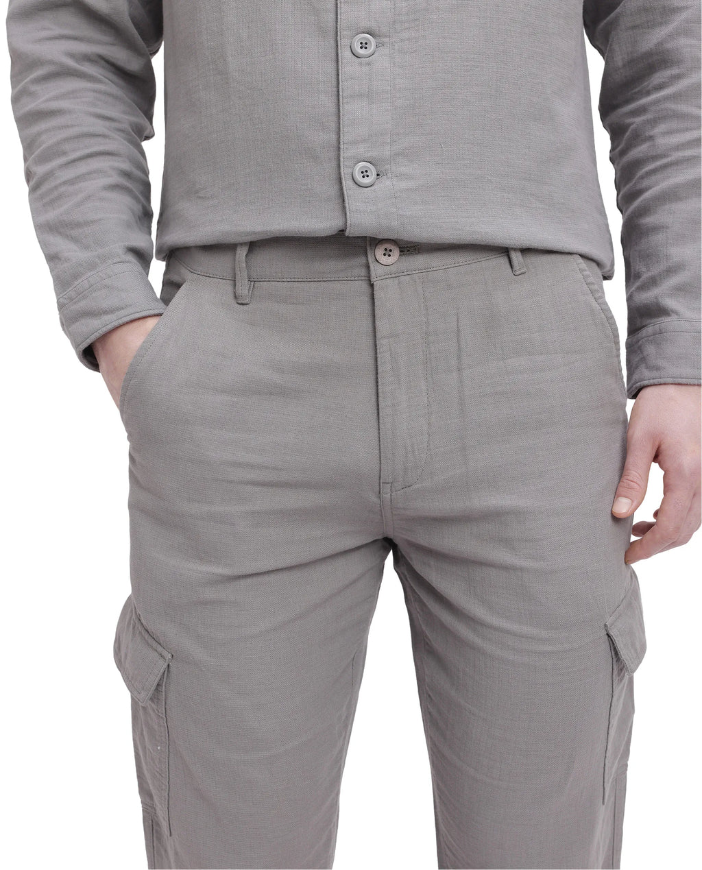 Rare Rabbit Men's Presso Light Grey Cotton Plain Relaxed Fit Trouser