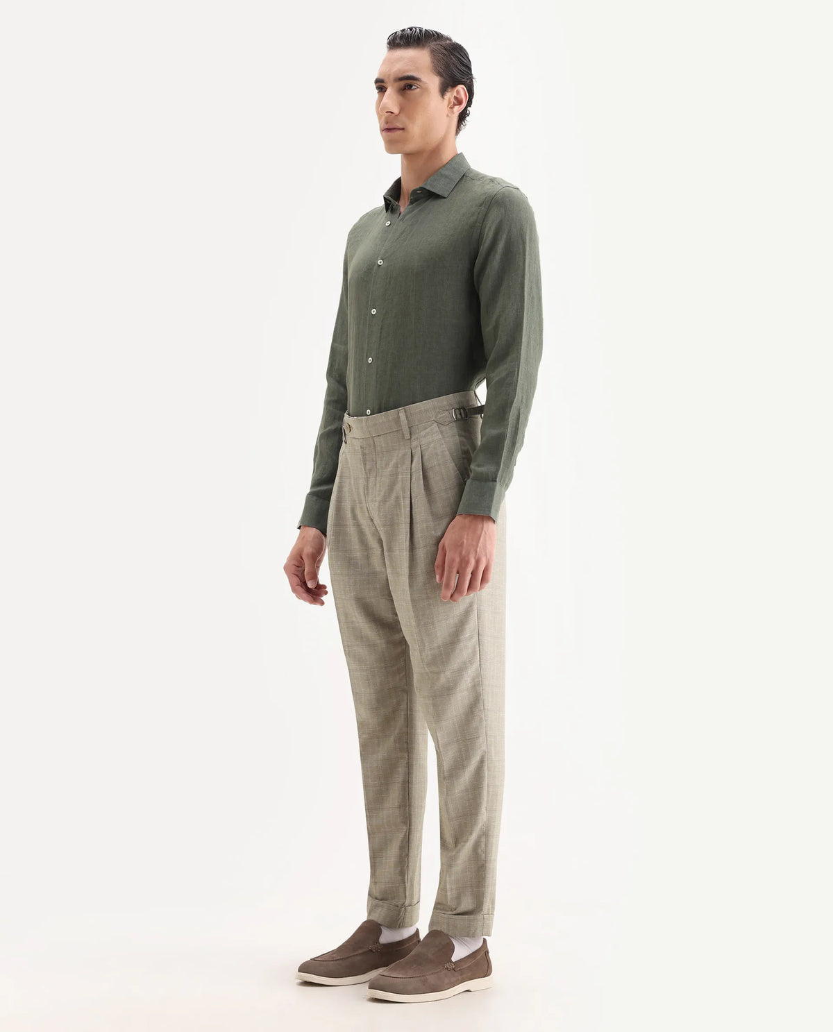 Rare Rabbit Men's Renot Beige Linen Blend Checked Print Regular Fit Trouser