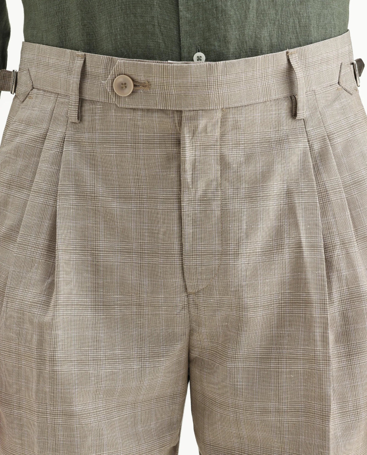 Rare Rabbit Men's Renot Beige Linen Blend Checked Print Regular Fit Trouser