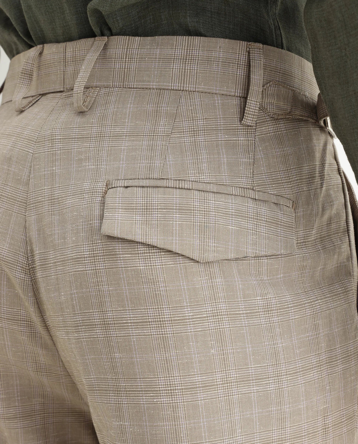 Rare Rabbit Men's Renot Beige Linen Blend Checked Print Regular Fit Trouser
