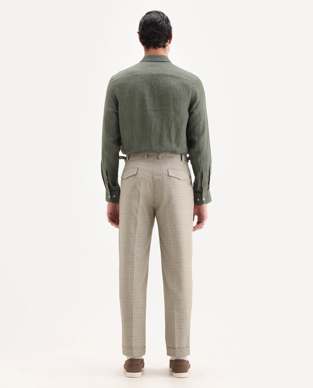 Rare Rabbit Men's Renot Beige Linen Blend Checked Print Regular Fit Trouser
