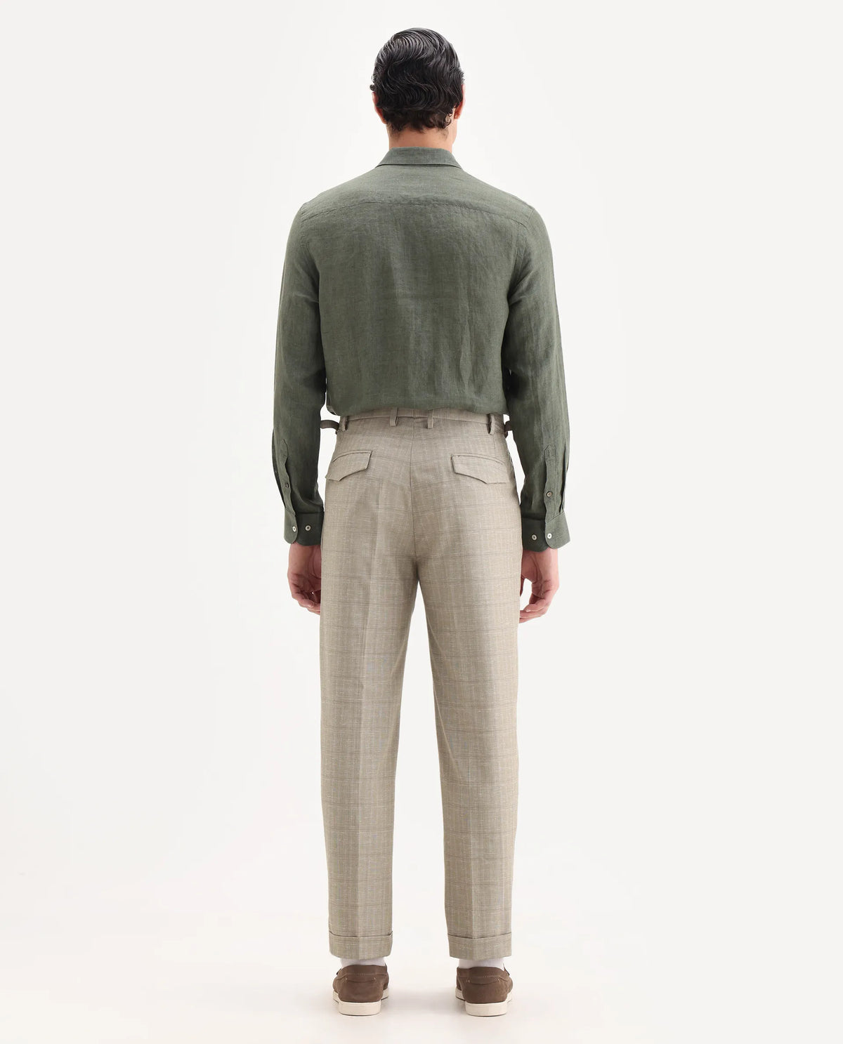 Rare Rabbit Men's Renot Beige Linen Blend Checked Print Regular Fit Trouser