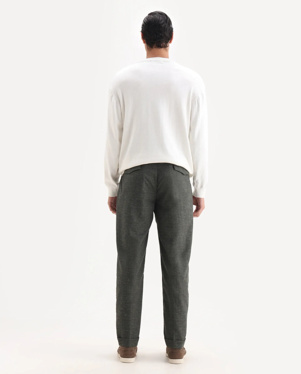 Rare Rabbit Men's Renot Dark Green Linen Blend Checked Print Regular Fit Trouser