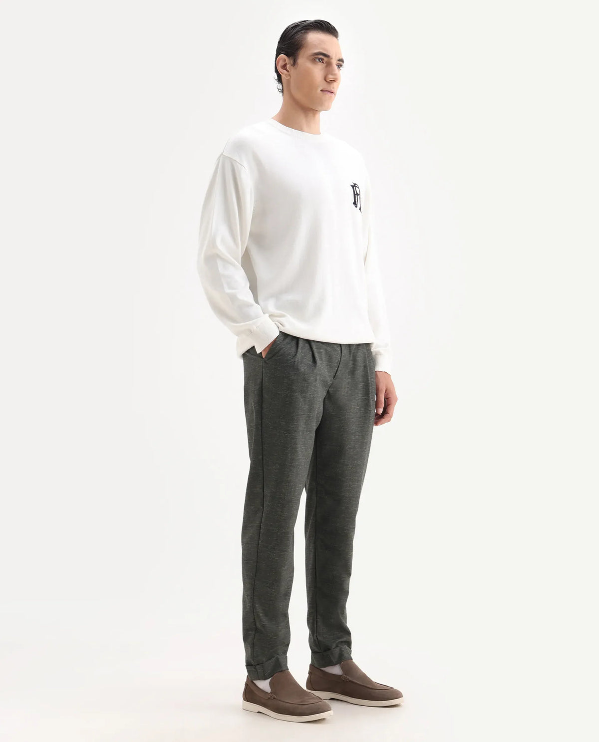 Rare Rabbit Men's Renot Dark Green Linen Blend Checked Print Regular Fit Trouser