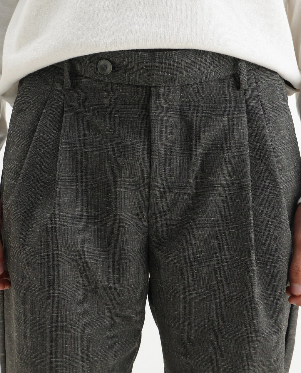 Rare Rabbit Men's Renot Dark Green Linen Blend Checked Print Regular Fit Trouser