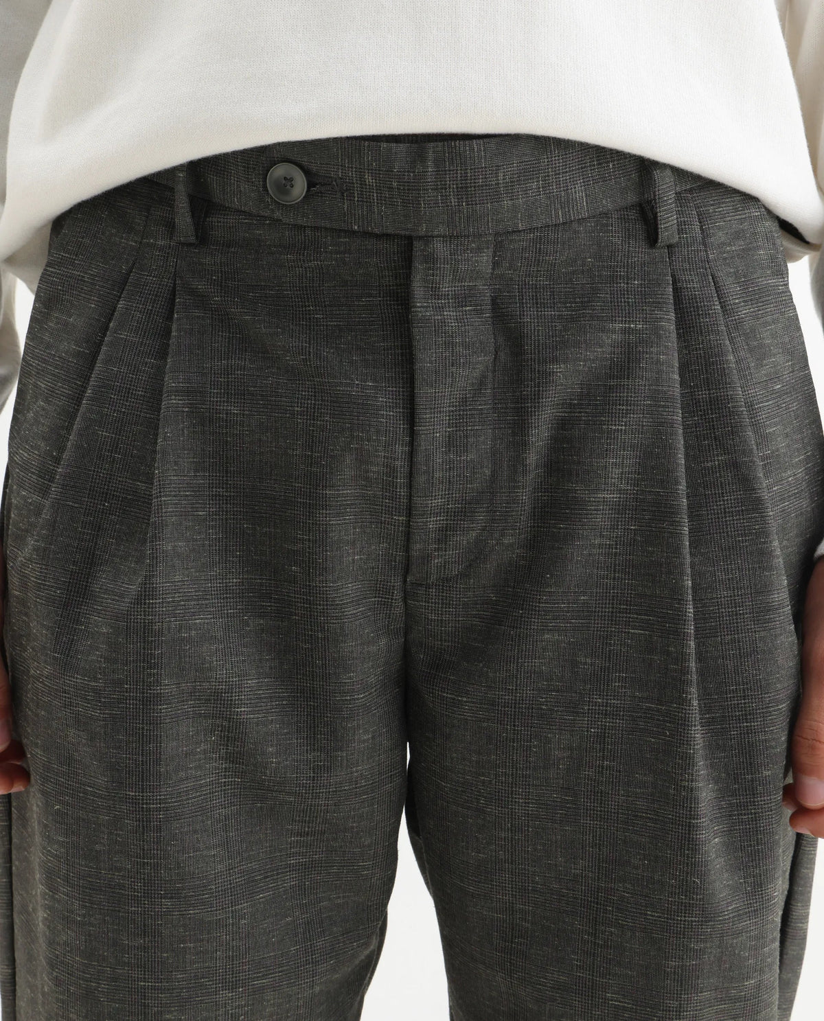 Rare Rabbit Men's Renot Dark Green Linen Blend Checked Print Regular Fit Trouser