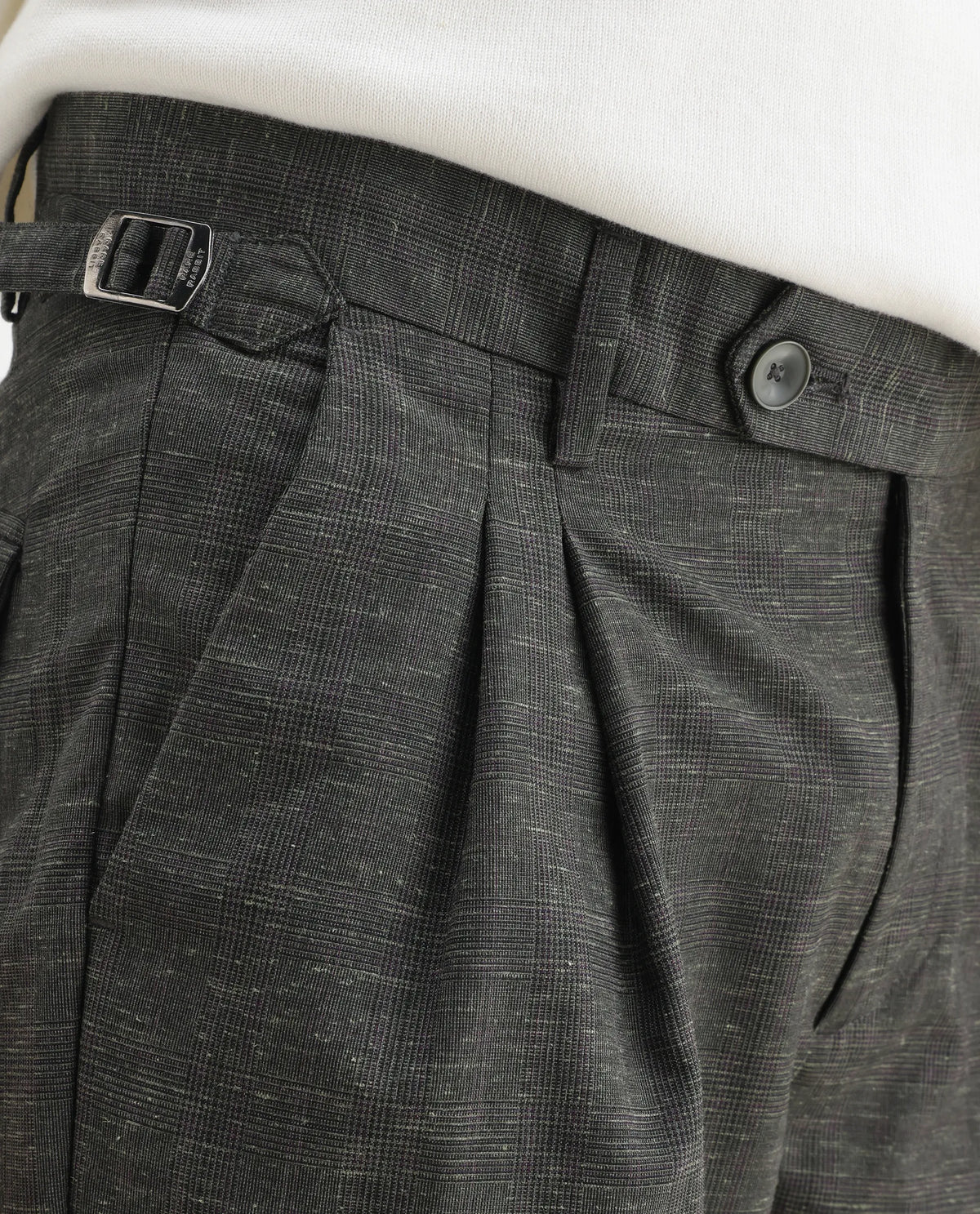 Rare Rabbit Men's Renot Dark Green Linen Blend Checked Print Regular Fit Trouser