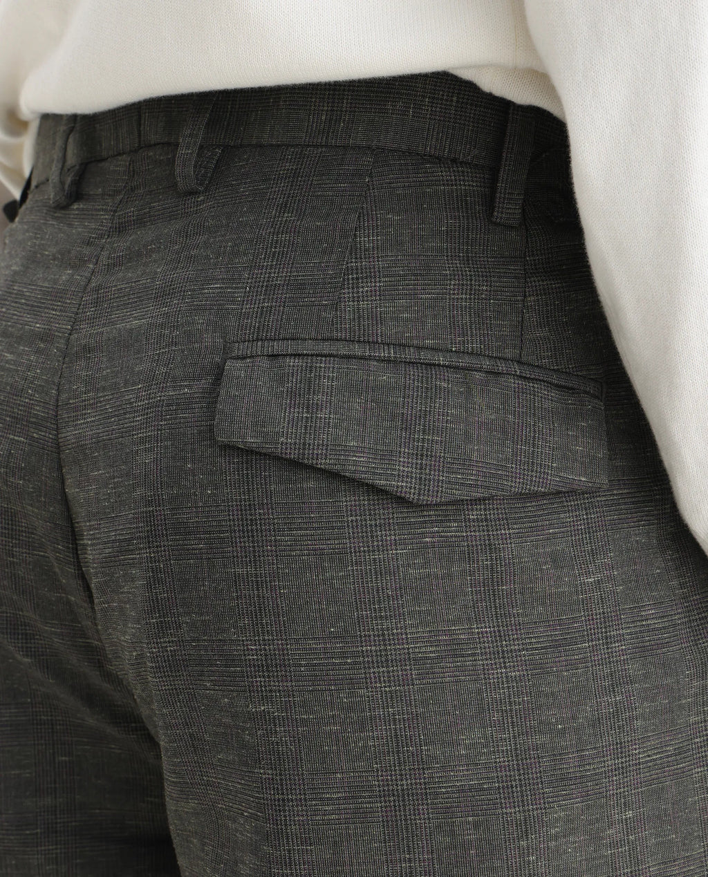 Rare Rabbit Men's Renot Dark Green Linen Blend Checked Print Regular Fit Trouser