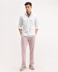 Rare Rabbit Men's Reric Pastel Pink Linen Blend Plain Regular Fit Trouser