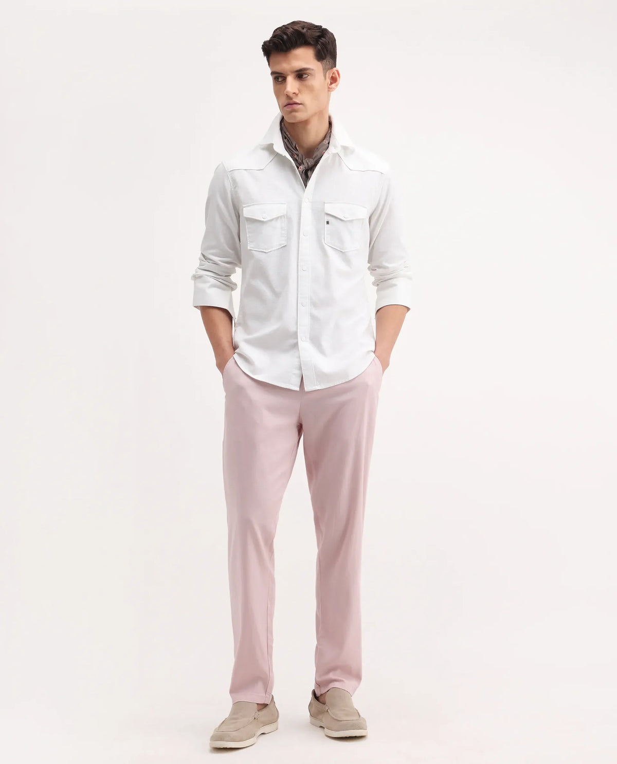 Rare Rabbit Men's Reric Pastel Pink Linen Blend Plain Regular Fit Trouser