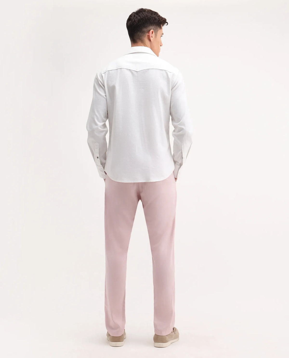Rare Rabbit Men's Reric Pastel Pink Linen Blend Plain Regular Fit Trouser