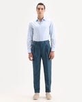 Rare Rabbit Men's Rhesa Dark Teal Linen Blend Plain Relaxed Fit Trouser