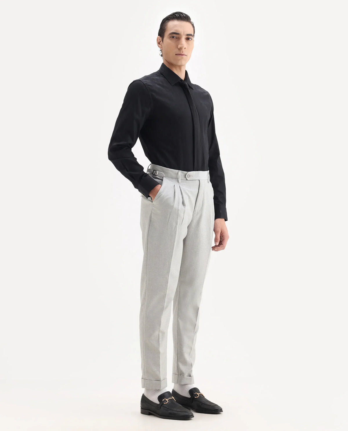 Rare Rabbit Men's Rhesa Grey Linen Blend Plain Relaxed Fit Trouser