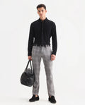 Rare Rabbit Men's Rowe Grey Polyester Checked Print Regular Fit Trouser