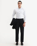 Rare Rabbit Men Jacky Black Cotton Fabric Button And Zip Closure Closure Regular Fit Jacquard Trouser