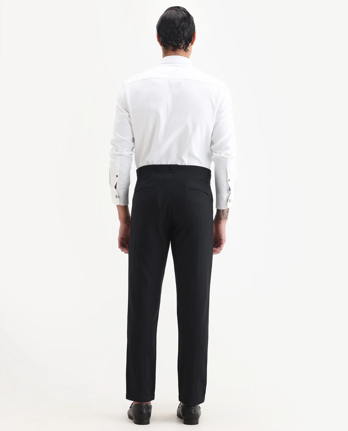 Rare Rabbit Men Jacky Black Cotton Fabric Button And Zip Closure Closure Regular Fit Jacquard Trouser