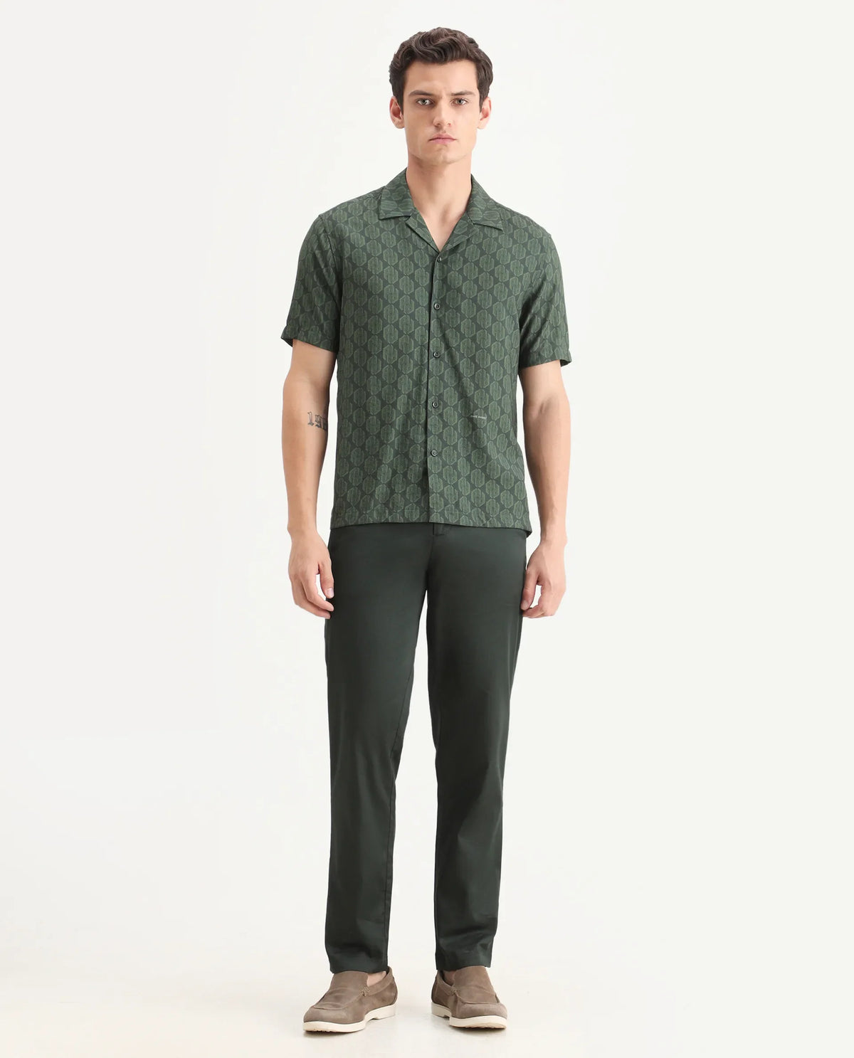 Rare Rabbit Men Hols Dark Olive Cotton Blend Fabric Button Closure Plain Trouser