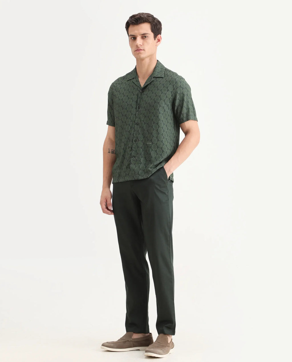 Rare Rabbit Men Hols Dark Olive Cotton Blend Fabric Button Closure Plain Trouser