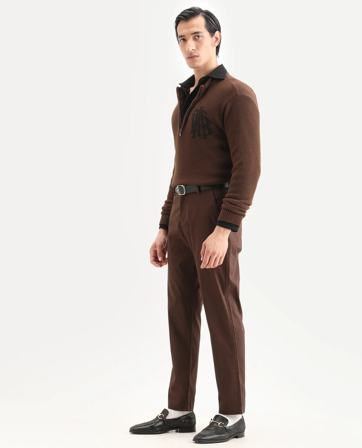Rare Rabbit Men Bene Dark Brown Cotton Blend Fabric Button Closure Straight Fit Plain Trouser