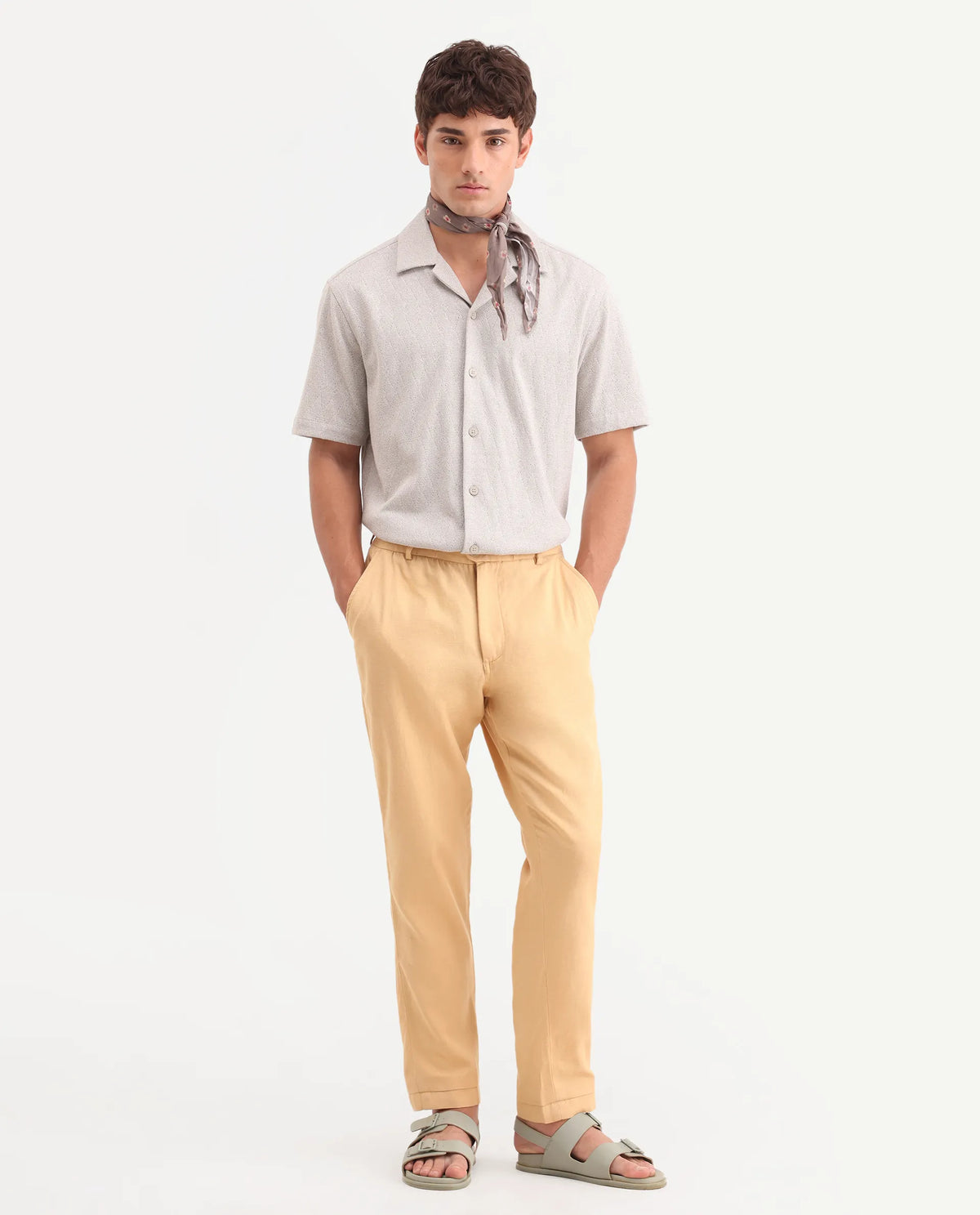Rare Rabbit Men's Linol-T Yellow Linen Blend Fabric Regular Fit Drawstring Plain Trouser
