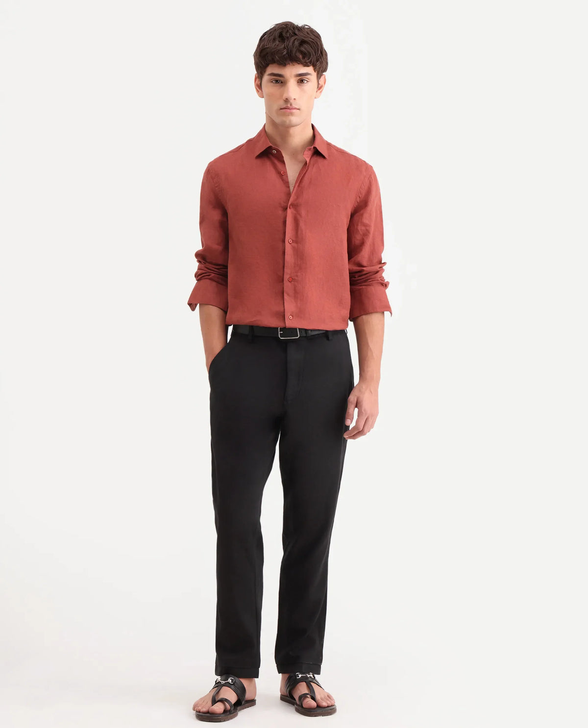 Rare Rabbit Men's Linol-T Black Linen Blend Fabric Regular Fit Drawstring Plain Trouser
