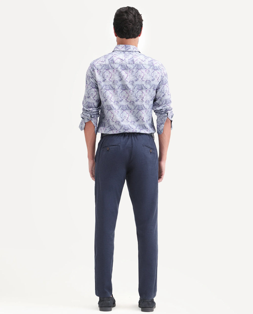 Rare Rabbit Men's Linol-T Navy Linen Blend Fabric Regular Fit Drawstring Plain Trouser