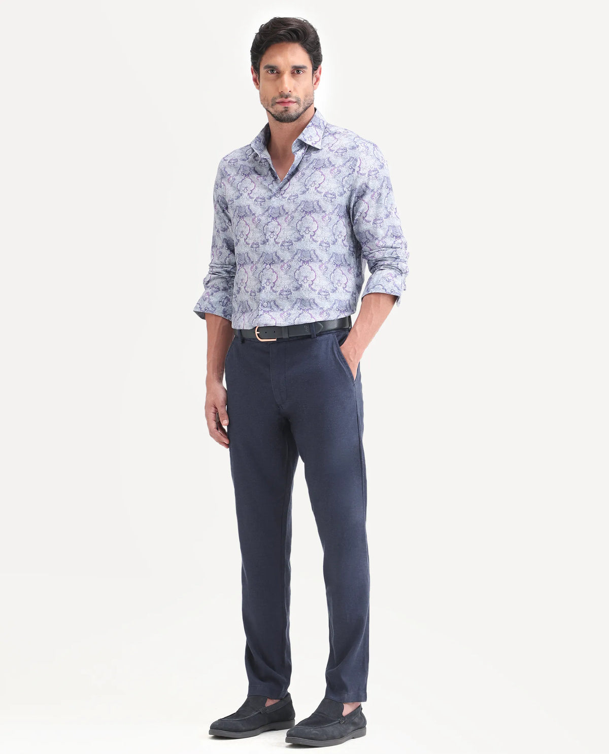 Rare Rabbit Men's Linol-T Navy Linen Blend Fabric Regular Fit Drawstring Plain Trouser
