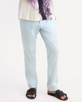Rare Rabbit Men's Linol-T Aqua Linen Blend Fabric Regular Fit Drawstring Plain Trouser