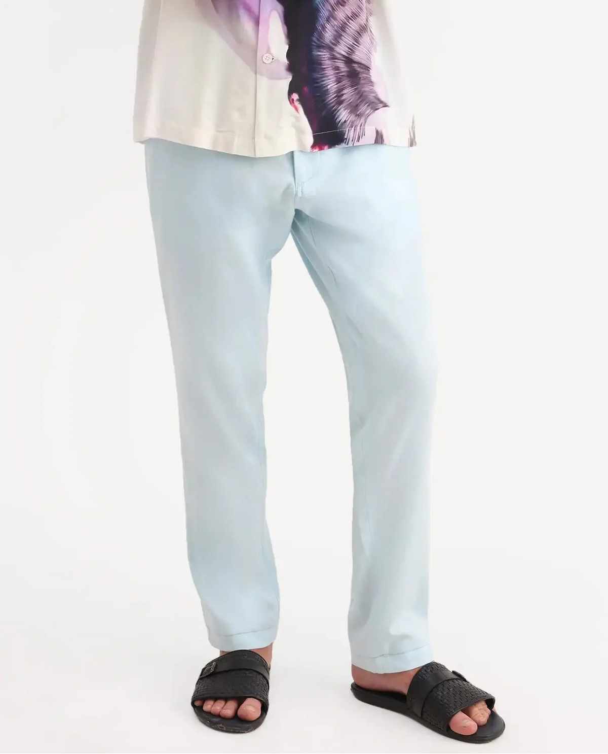 Rare Rabbit Men's Linol-T Aqua Linen Blend Fabric Regular Fit Drawstring Plain Trouser