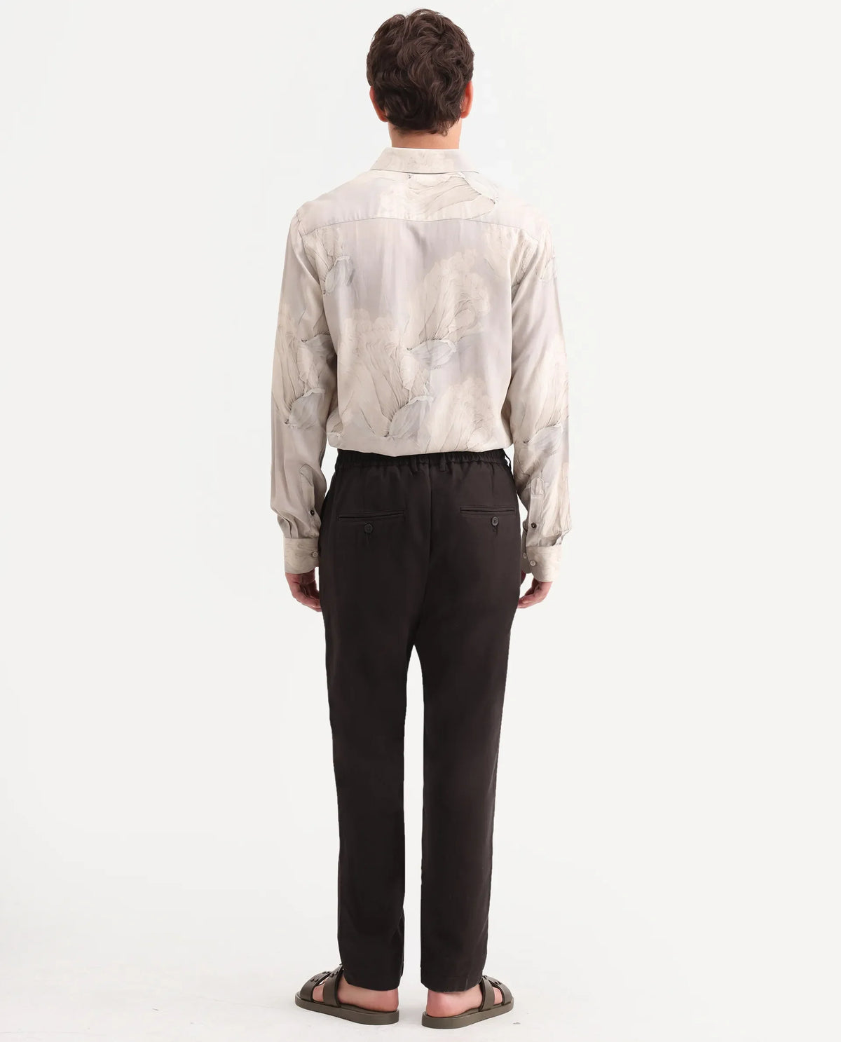 Rare Rabbit Men's Linol-T Dark Brown Linen Blend Fabric Regular Fit Drawstring Plain Trouser