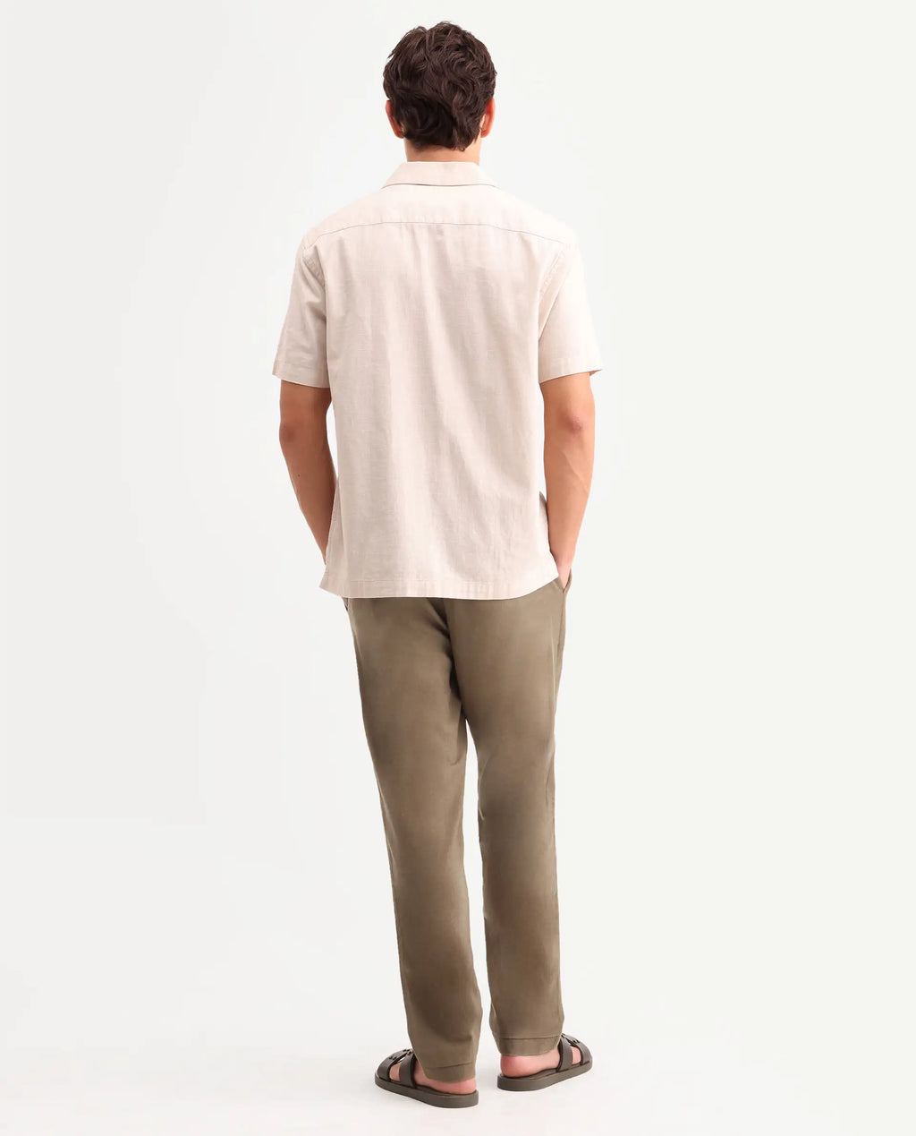 Rare Rabbit Men's Linol-T Khaki Linen Blend Fabric Regular Fit Drawstring Plain Trouser