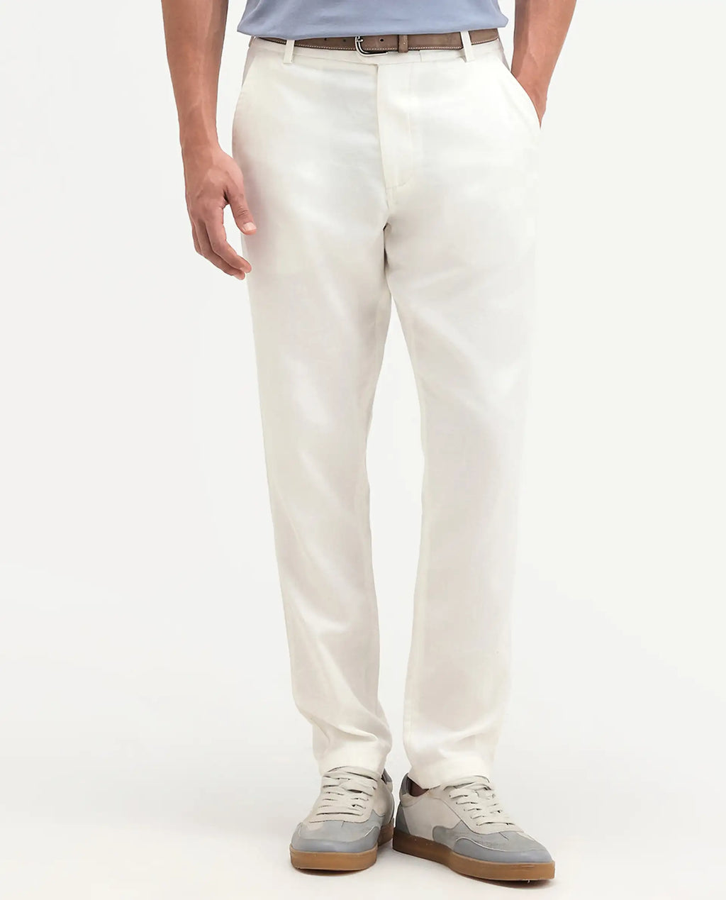 Rare Rabbit Men's Linol-T Off White Lyocell Fabric Regular Fit Drawstring Plain Trouser
