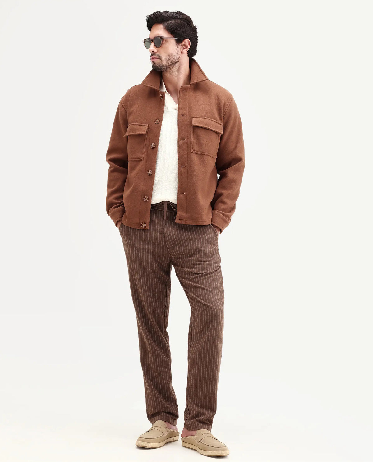 Rare Rabbit Men's Elkie-B Brown Cotton Blend Fabric Straight Fit Striped Trouser