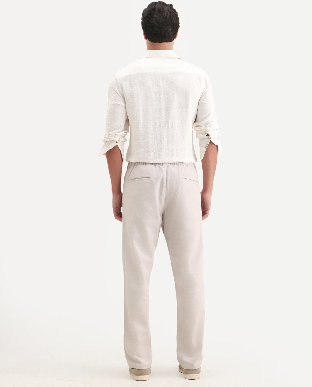 Rare Rabbit Men's Pluk Light Grey Cotton Blend Fabric Regular Fit Plain Trouser