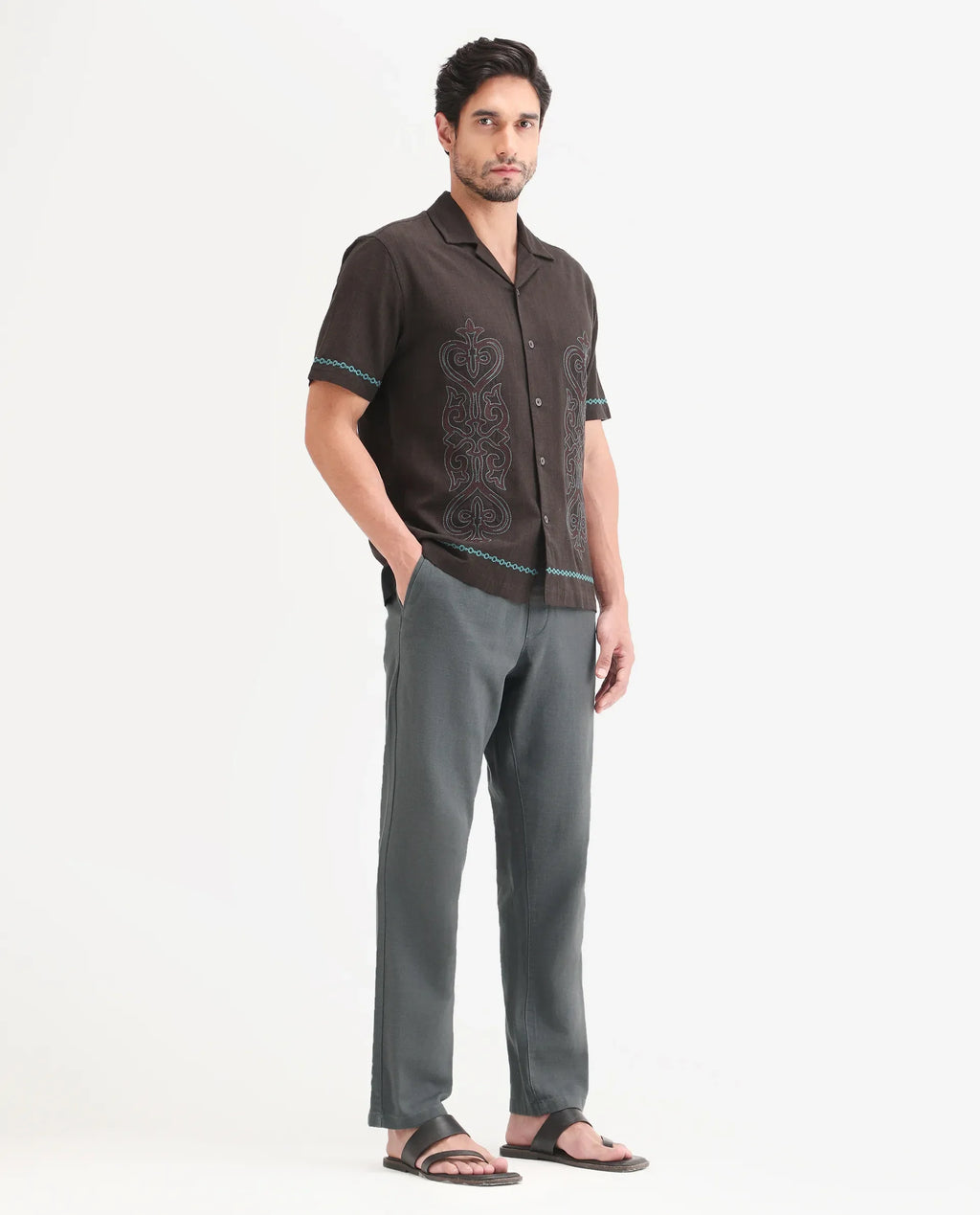 Rare Rabbit Men's Pluk Dark Grey Cotton Blend Fabric Regular Fit Plain Trouser