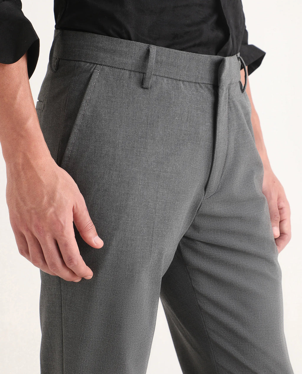 Rare Rabbit Men's Arcade-Lite Dark Grey Polyester Blend Fabric Regular Fit Plain Trouser