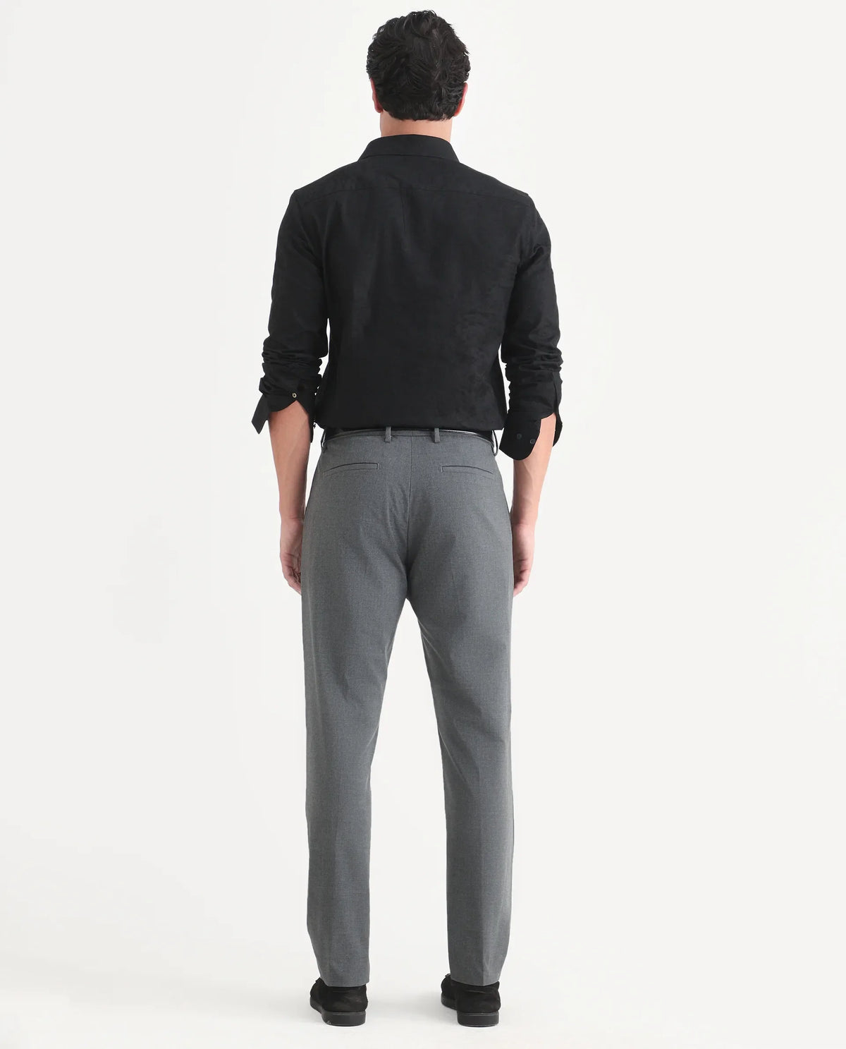 Rare Rabbit Men's Arcade-Lite Dark Grey Polyester Blend Fabric Regular Fit Plain Trouser