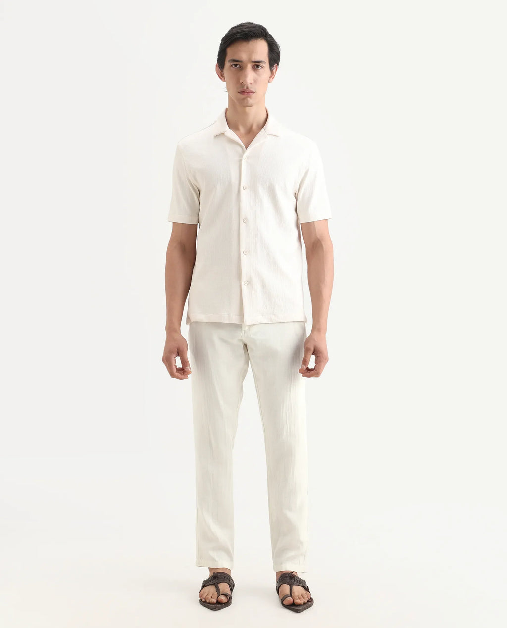 Rare Rabbit Men's Pastor-Ss26 Off White Cotton Fabric Regular Fit Drawstring Plain Trouser
