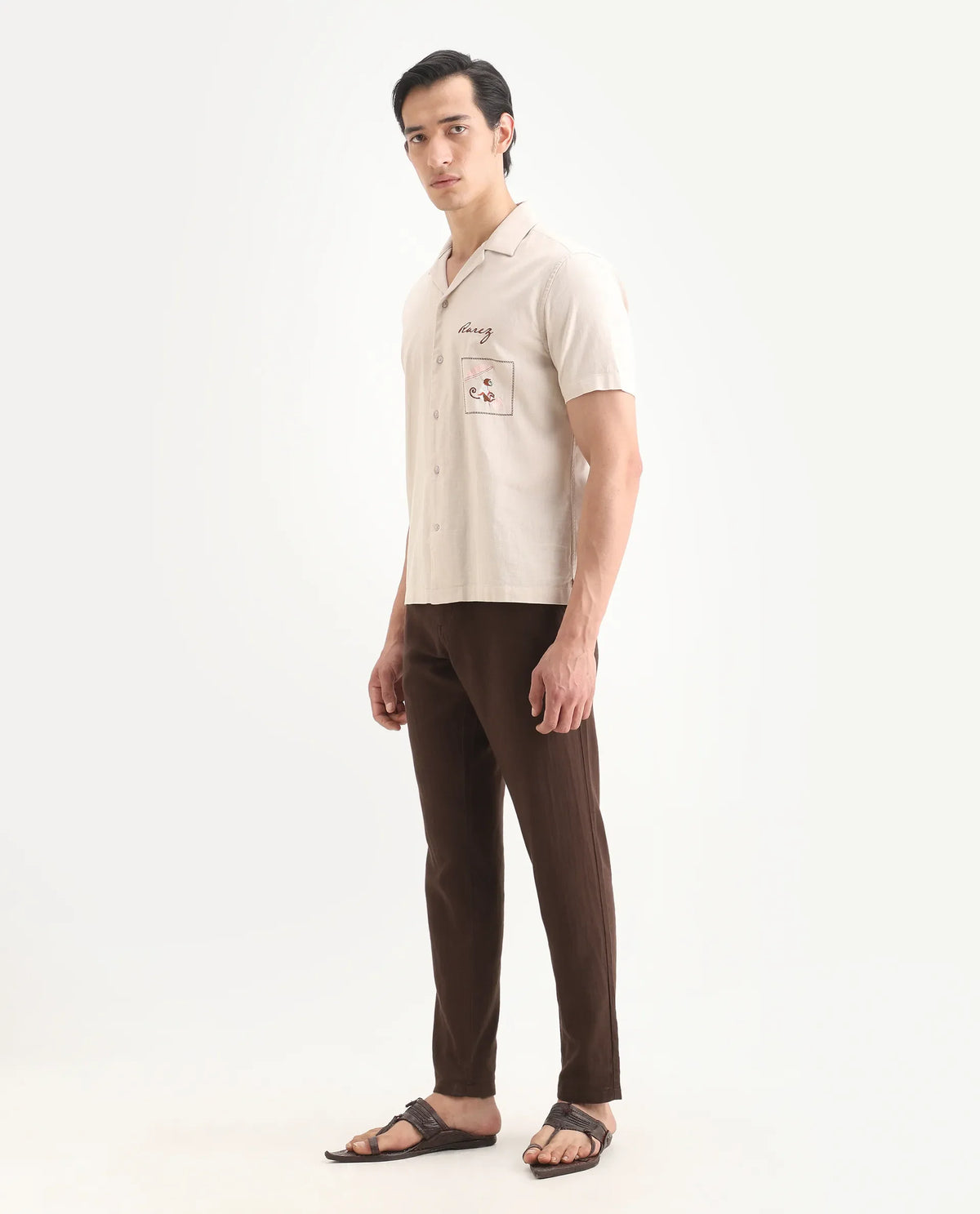 Rare Rabbit Men's Pastor-Ss26 Brown Cotton Fabric Regular Fit Drawstring Plain Trouser