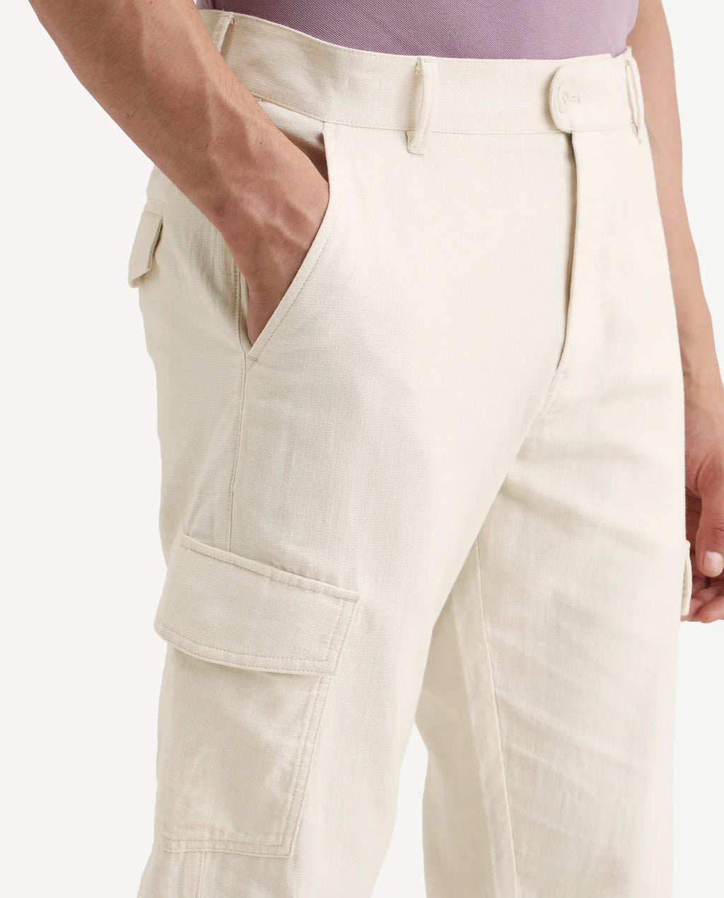 Rare Rabbit Men's Presso-Ss26 Light Beige Cotton Fabric Regular Fit Plain Cargo Trouser