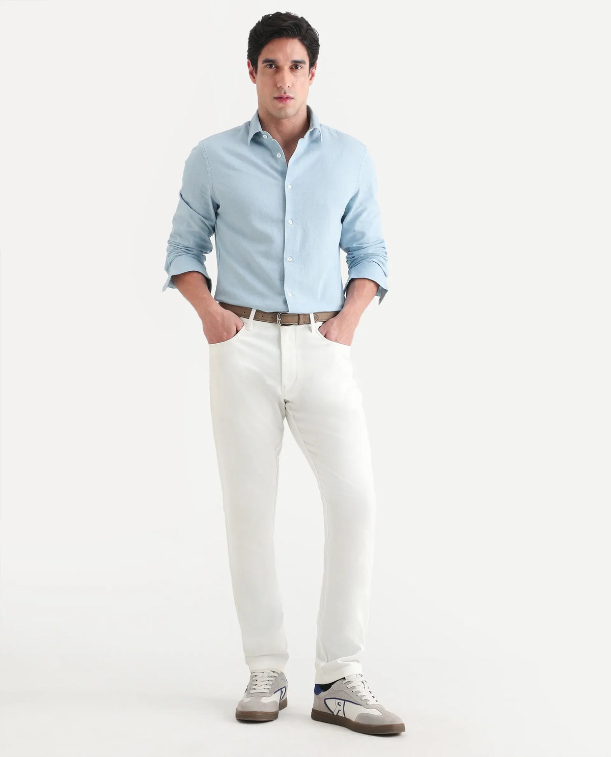 Rare Rabbit Men's Spoke-Ss26 White Cotton Blend Fabric Regular Fit Plain Trouser