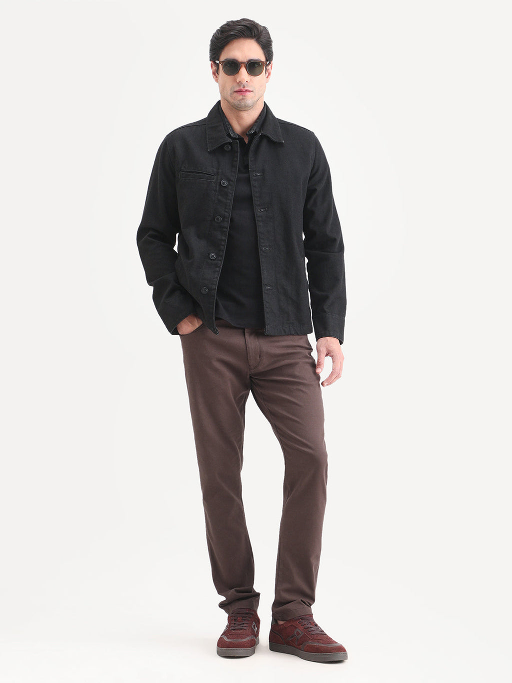Rare Rabbit Men's Spoke-Ss26 Brown Cotton Blend Fabric Regular Fit Plain Trouser