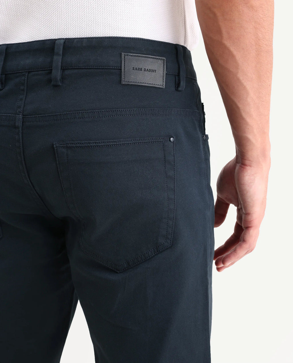 Rare Rabbit Men's Spoke-Ss26 Navy Cotton Blend Fabric Regular Fit Plain Trouser