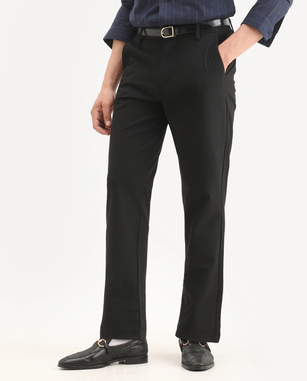 Rare Rabbit Men's Travel-Ss26 Black Polyester Fabric Button And Zip Closure Closure Plain Trouser