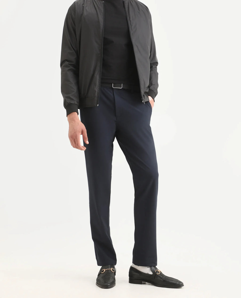 Rare Rabbit Men's Travel-Ss26 Navy Polyester Fabric Button And Zip Closure Closure Plain Trouser
