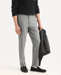 Rare Rabbit Men's Travel-Ss26 Grey Polyester Fabric Button And Zip Closure Closure Plain Trouser