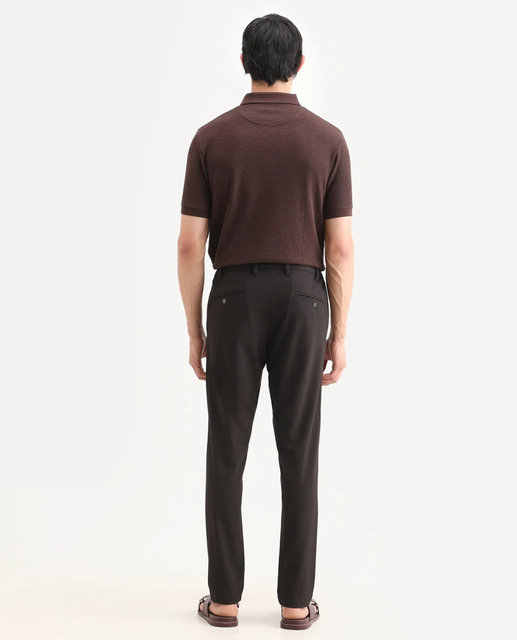 Rare Rabbit Men's Travel-Ss26 Dark Brown Polyester Fabric Button And Zip Closure Closure Plain Trouser